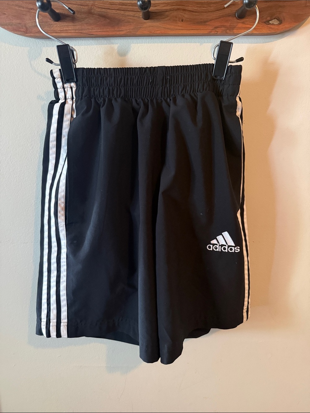 adidas Black Shorts with White Three-Stripe Detail